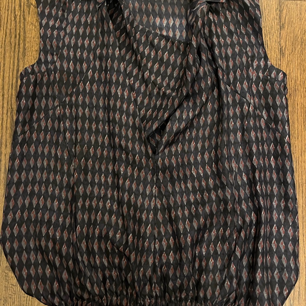 Marni Black Sleeveless Blouse with Rust Diamond Print